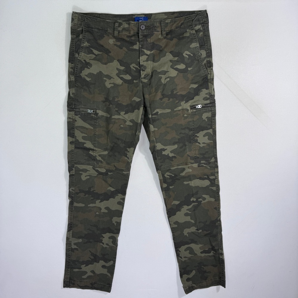 George Mens Camo Cargo Pants 34x30 (35x29) Green Brown Camouflage Stretch Cabin